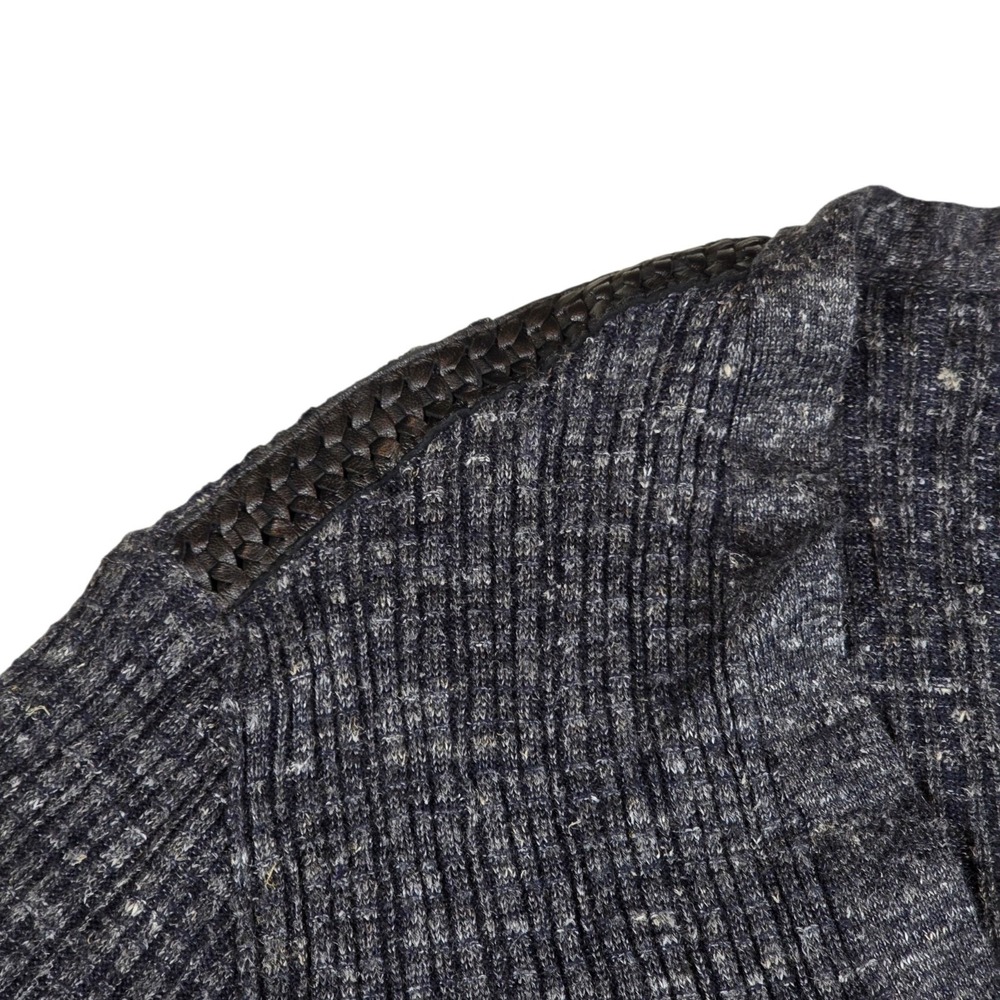 John Varvatos Collection Silk Linen Leather Trim Gray Ribbed Cardigan Men's Sz M - Picture 5 of 10